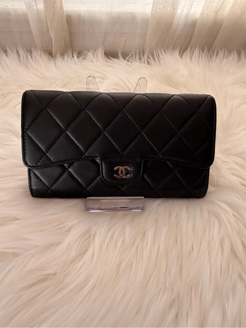 Authentic CHANEL Black Quilted Leather Lambskin Wallet - Excellent Condition